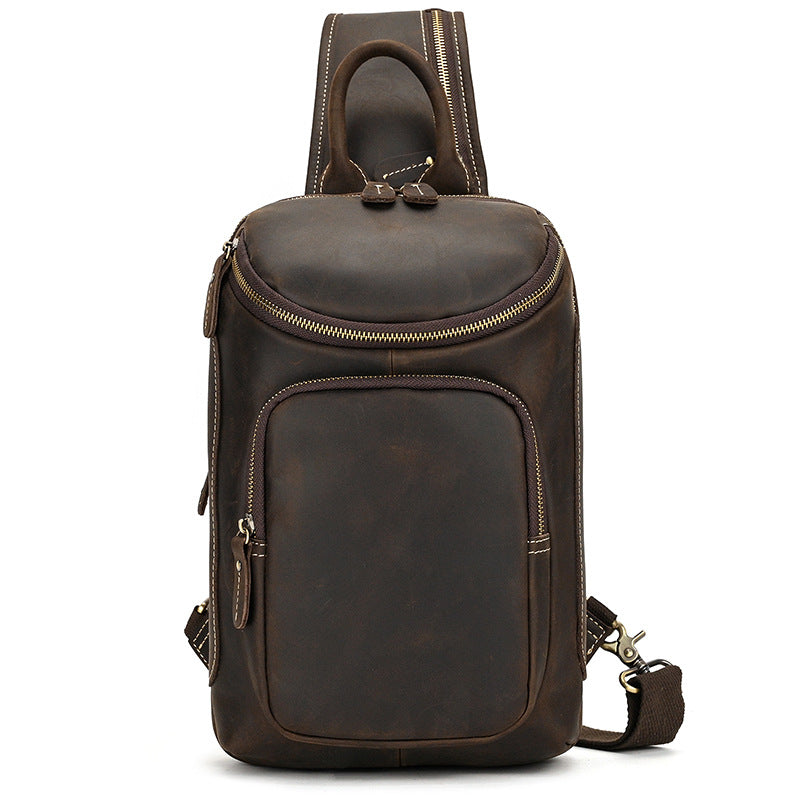 Crazy Horse Leather Sling Bag – Multi-Compartment Organizer Pack