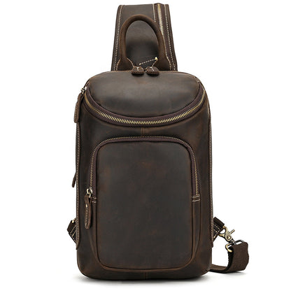 Crazy Horse Leather Sling Bag – Multi-Compartment Organizer Pack