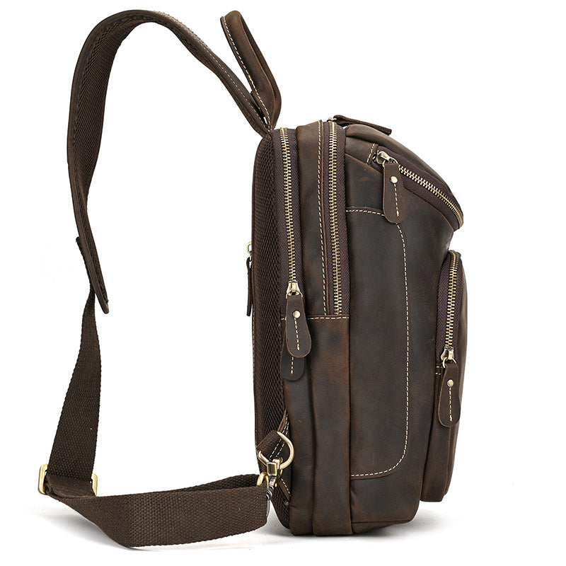 Crazy Horse Leather Sling Bag – Multi-Compartment Organizer Pack