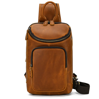 Crazy Horse Leather Sling Bag – Multi-Compartment Organizer Pack
