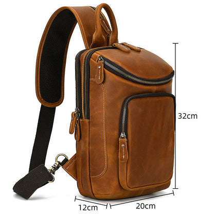 Crazy Horse Leather Sling Bag – Multi-Compartment Organizer Pack