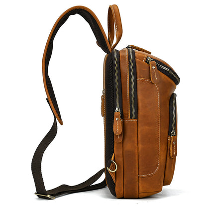 Crazy Horse Leather Sling Bag – Multi-Compartment Organizer Pack