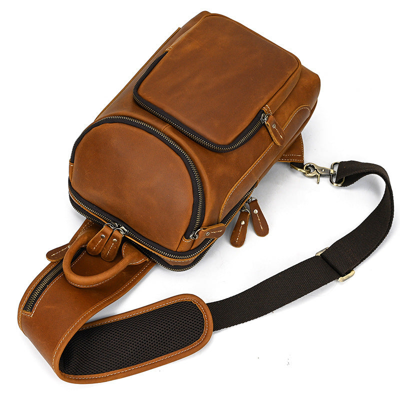 Crazy Horse Leather Sling Bag – Multi-Compartment Organizer Pack