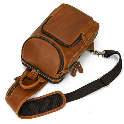 Crazy Horse Leather Sling Bag – Multi-Compartment Organizer Pack