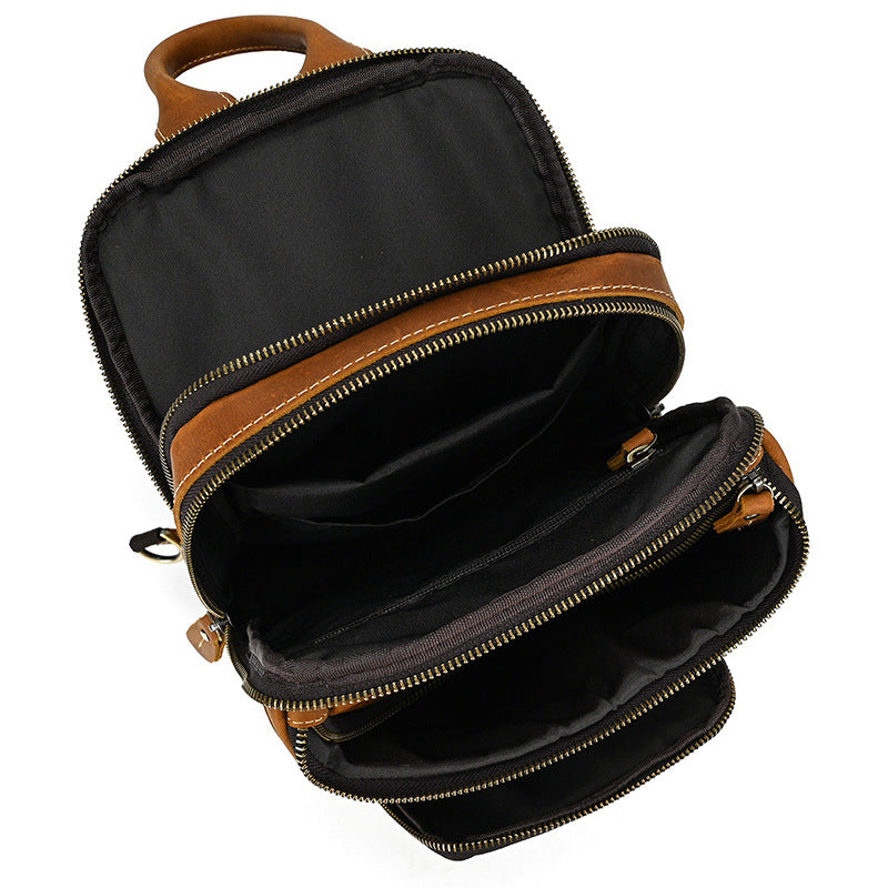 Crazy Horse Leather Sling Bag – Multi-Compartment Organizer Pack