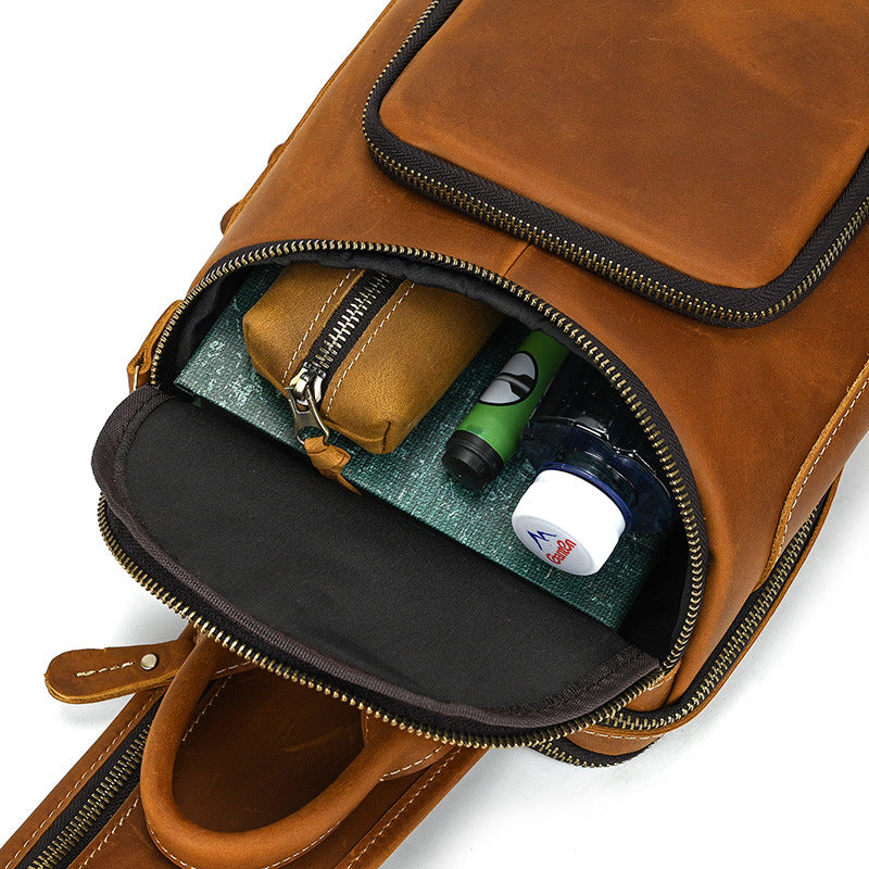 Crazy Horse Leather Sling Bag – Multi-Compartment Organizer Pack