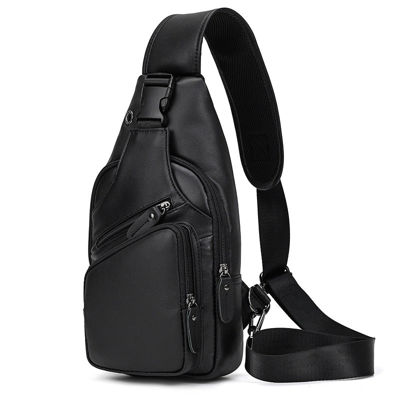 Black sling bag on a white background