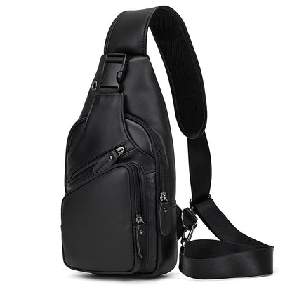 Black sling bag on a white background