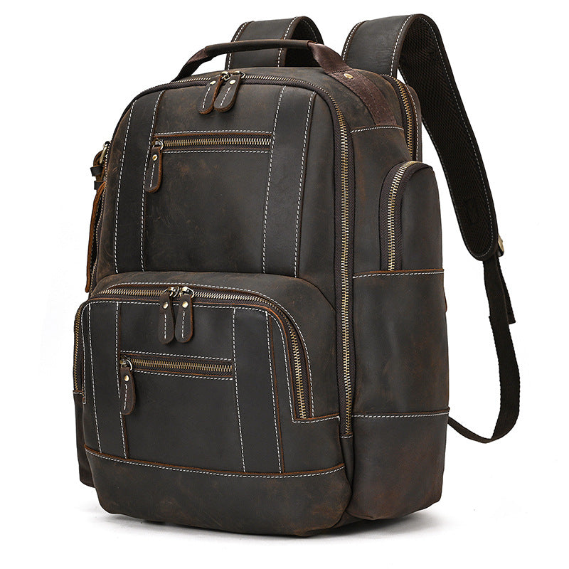 Dark Brown leather backpack on a white background