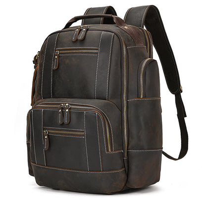 Dark Brown leather backpack on a white background