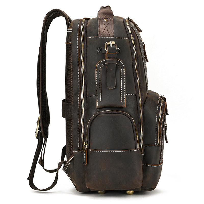 Dark Brown leather backpack on a white background