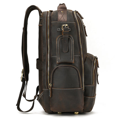 Dark Brown leather backpack on a white background