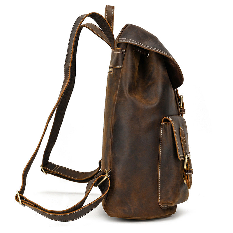 Drawstring Crazy Horse Leather Backpack – Vintage Laptop Bag