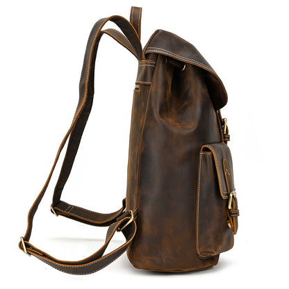 Drawstring Crazy Horse Leather Backpack – Vintage Laptop Bag