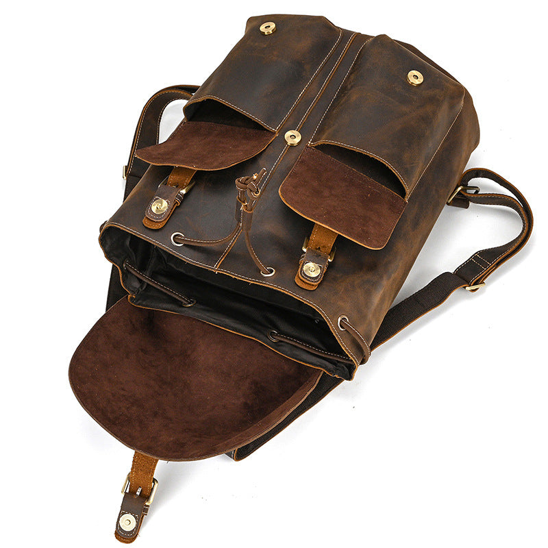 Drawstring Crazy Horse Leather Backpack – Vintage Laptop Bag