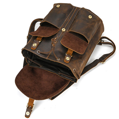 Drawstring Crazy Horse Leather Backpack – Vintage Laptop Bag