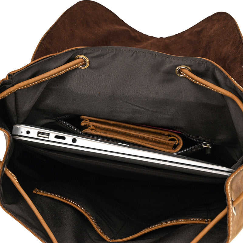 Drawstring Crazy Horse Leather Backpack – Vintage Laptop Bag