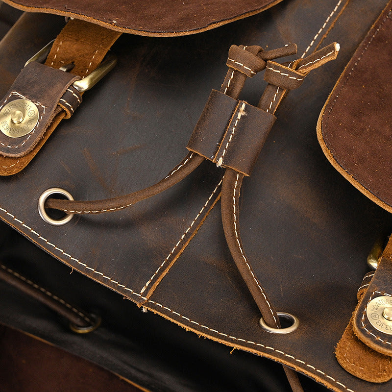 Drawstring Crazy Horse Leather Backpack – Vintage Laptop Bag