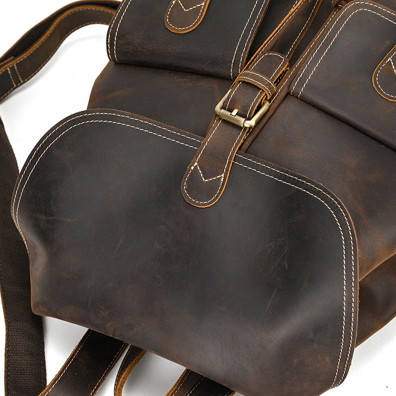 Drawstring Crazy Horse Leather Backpack – Vintage Laptop Bag