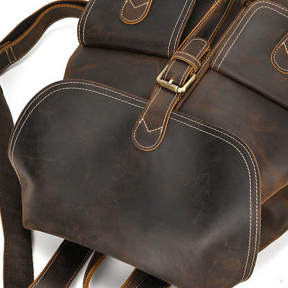 Drawstring Crazy Horse Leather Backpack – Vintage Laptop Bag