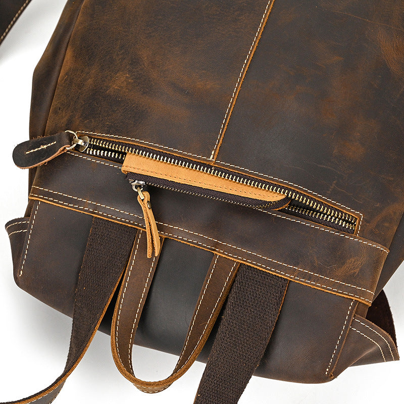 Drawstring Crazy Horse Leather Backpack – Vintage Laptop Bag