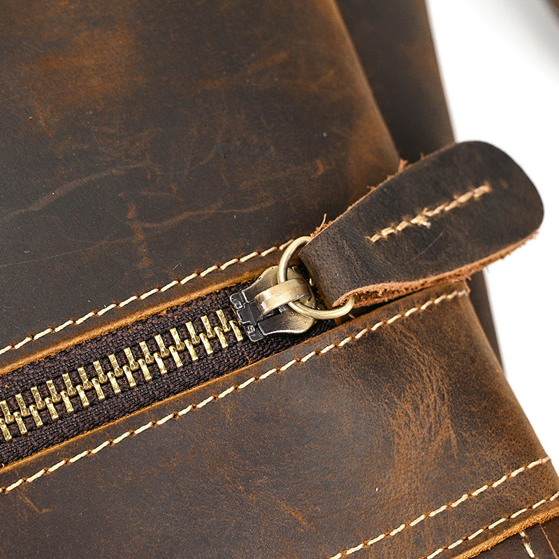Drawstring Crazy Horse Leather Backpack – Vintage Laptop Bag