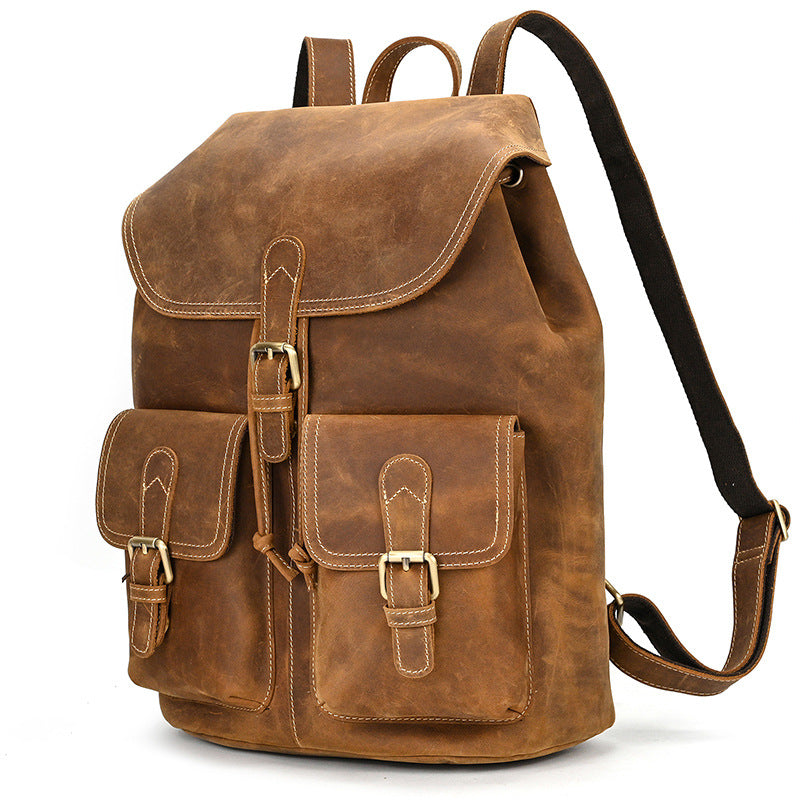 Drawstring Crazy Horse Leather Backpack – Vintage Laptop Bag