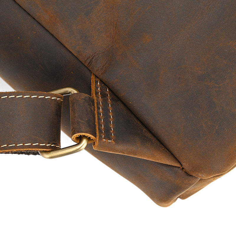 Drawstring Crazy Horse Leather Backpack – Vintage Laptop Bag
