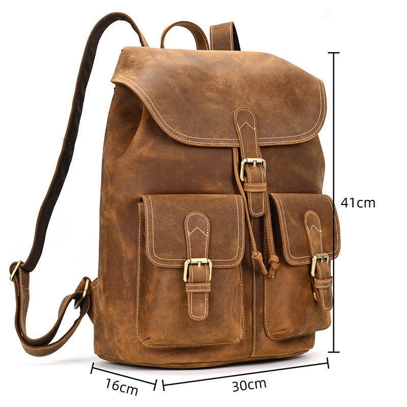 Drawstring Crazy Horse Leather Backpack – Vintage Laptop Bag