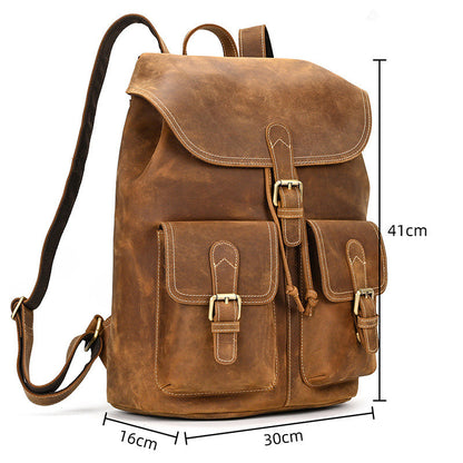 Drawstring Crazy Horse Leather Backpack – Vintage Laptop Bag