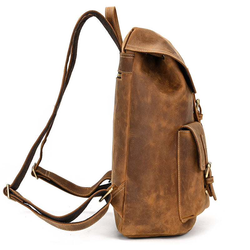 Drawstring Crazy Horse Leather Backpack – Vintage Laptop Bag