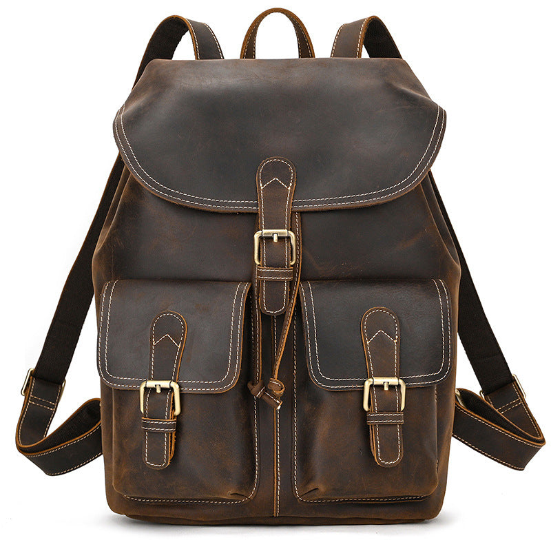 Drawstring Crazy Horse Leather Backpack – Vintage Laptop Bag