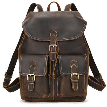 Drawstring Crazy Horse Leather Backpack – Vintage Laptop Bag