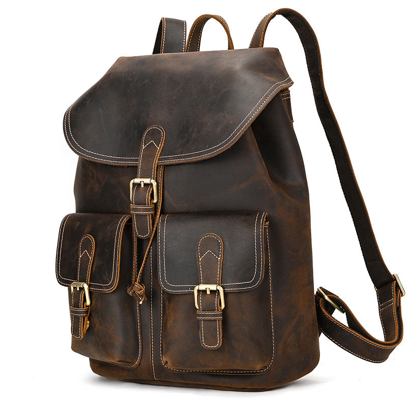 Drawstring Crazy Horse Leather Backpack – Vintage Laptop Bag