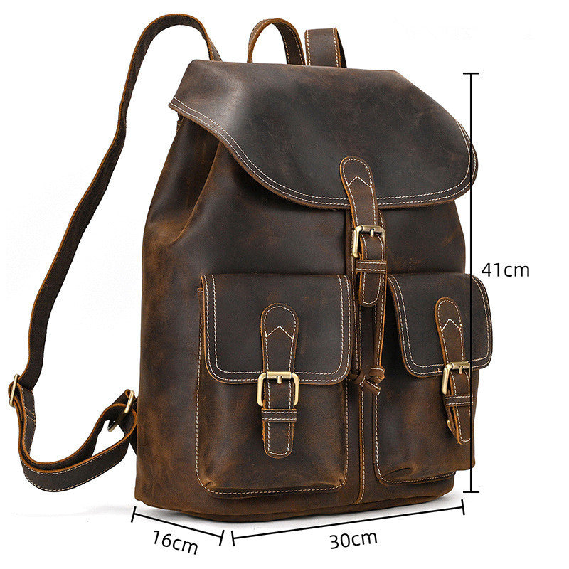 Drawstring Crazy Horse Leather Backpack – Vintage Laptop Bag