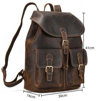 Drawstring Crazy Horse Leather Backpack – Vintage Laptop Bag