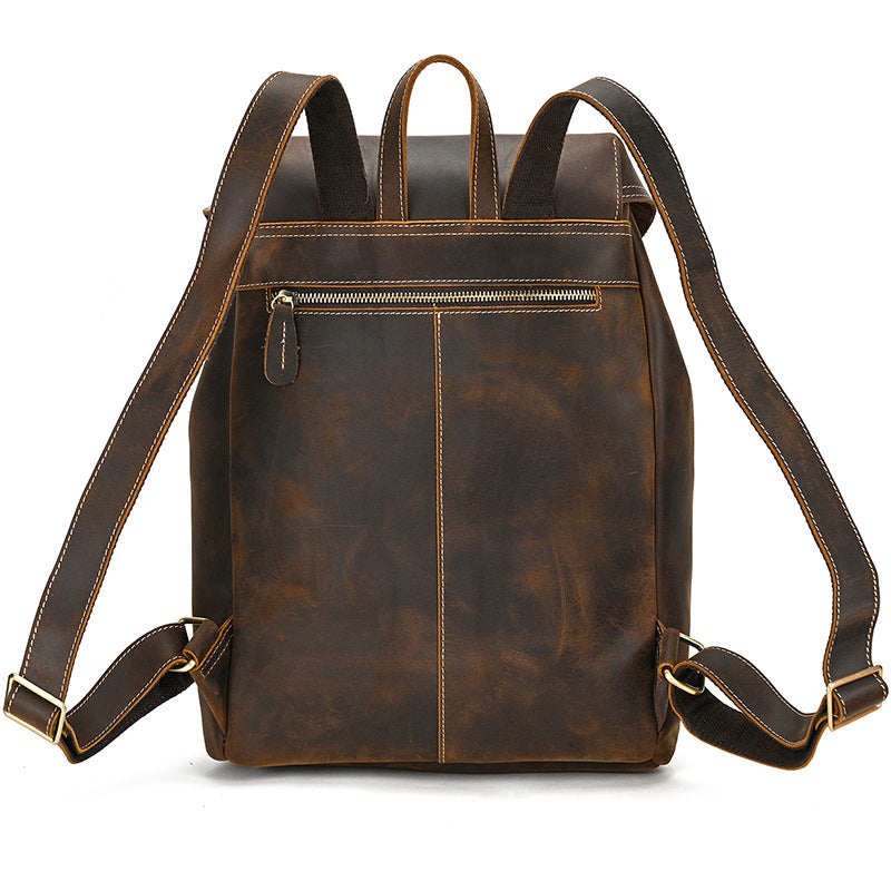 Drawstring Crazy Horse Leather Backpack – Vintage Laptop Bag