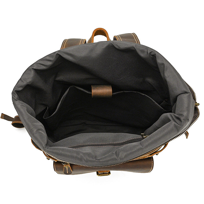 Large Crazy Horse Leather Backpack – Rolltop Travel Laptop Bag