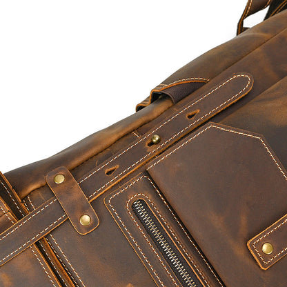 Large Crazy Horse Leather Backpack – Rolltop Travel Laptop Bag