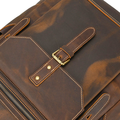 Large Crazy Horse Leather Backpack – Rolltop Travel Laptop Bag