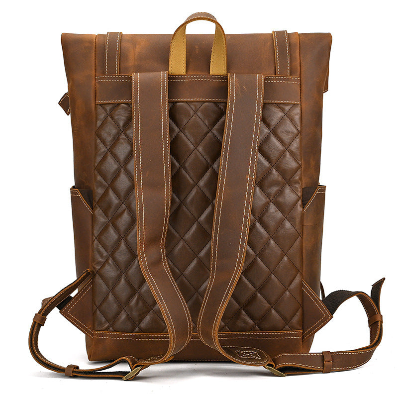 Large Crazy Horse Leather Backpack – Rolltop Travel Laptop Bag