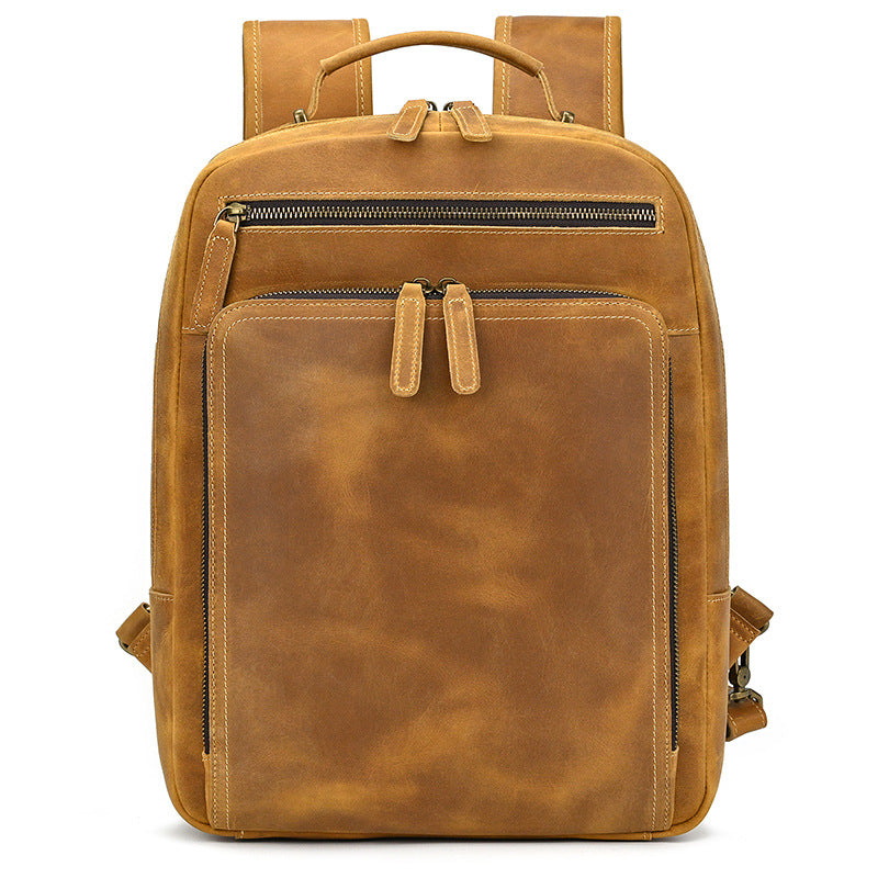 Light Brown leather backpack on a white background