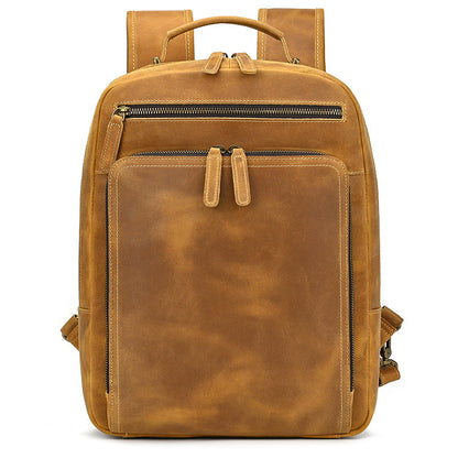 Light Brown leather backpack on a white background
