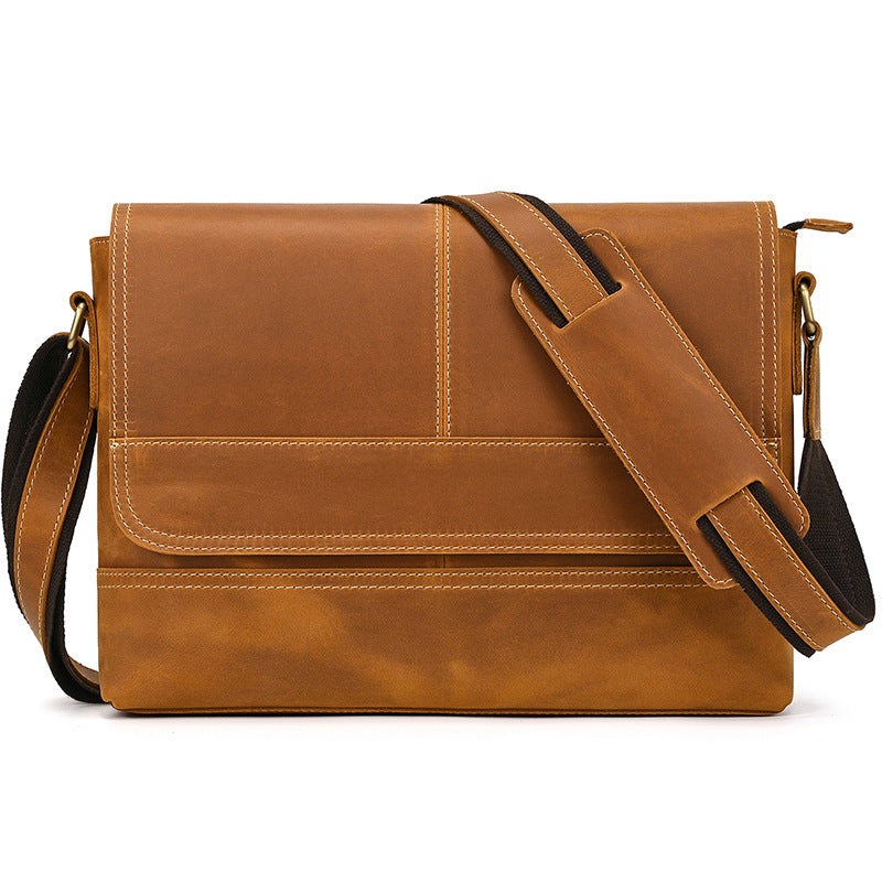 Crazy Horse Leather Slim Messenger Bag – Magnetic Flap Design