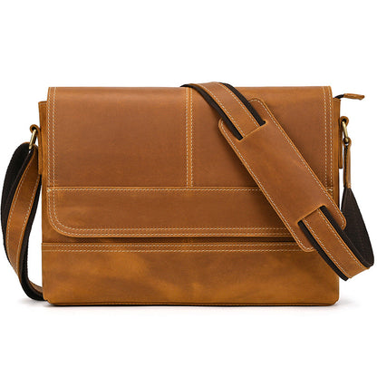 Crazy Horse Leather Slim Messenger Bag – Magnetic Flap Design