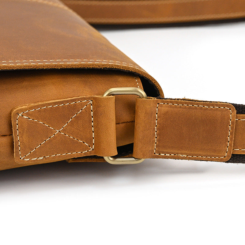 Crazy Horse Leather Slim Messenger Bag – Magnetic Flap Design