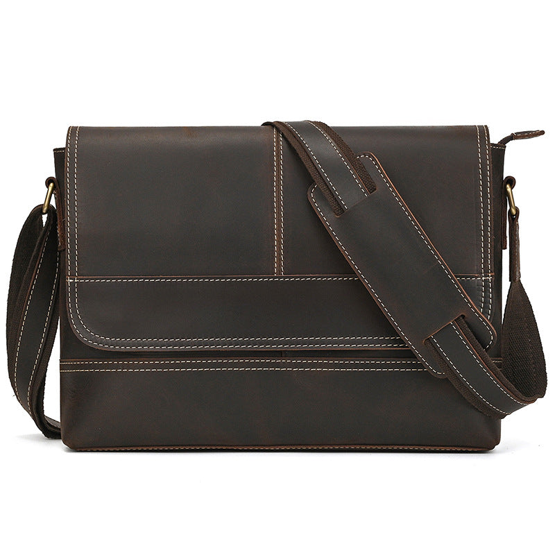Crazy Horse Leather Slim Messenger Bag – Magnetic Flap Design