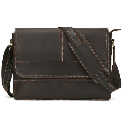 Crazy Horse Leather Slim Messenger Bag – Magnetic Flap Design