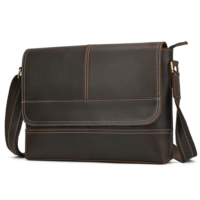 Crazy Horse Leather Slim Messenger Bag – Magnetic Flap Design