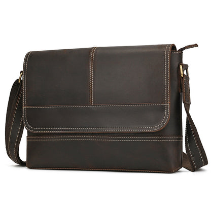 Crazy Horse Leather Slim Messenger Bag – Magnetic Flap Design